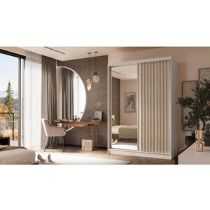 Schiebetürenschrank mit Lamellen 120 cm kaschmir+eiche Artisan 61x216x120cm Spanplatte Taupe Beauty Sofa GmbH Möbel Schlafzimmermöbel Kleiderschränke