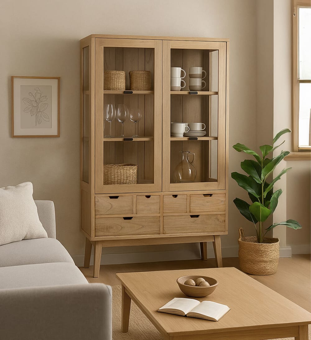 105x180x40cm Holz Beige MOYCOR Möbel Esszimmermöbel Vitrine und Vitrinenschrank