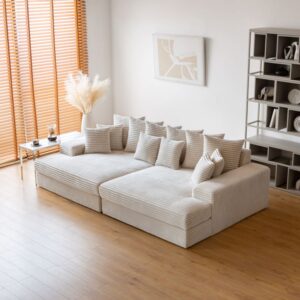 Tiefes 4-Sitzer-Sofa aus beigem Cord 262x67x150cm Holz Beige Concept Usine Sofas und Sessel Sofas 2-Sitzer-Sofas & 3-Sitzer-Sofas