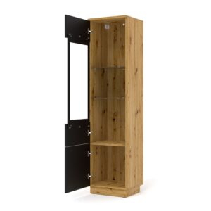 Geschirrschrank mit 2 Türen, Holzoptik und Schwarz, 143.5-150cm 37x144x33cm Spanplatte Braun Petits meubles Möbel Esszimmermöbel Geschirrschränke