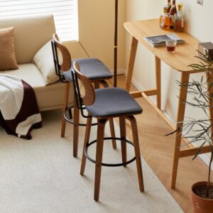 Barhocker (2er Set) aus Massivholz und Rattan Schwarz 49x105x46cm Holz Schwarz Nordlys Möbel Esszimmermöbel Barhocker