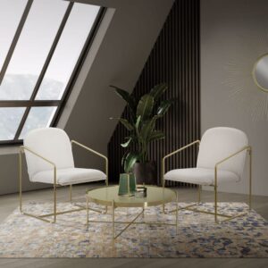 Relaxsessel 2er Set Beige mit weichem Bezug & goldenem Stahlgestell 61x76x65cm Polyester Gold ML-Design Möbel Esszimmermöbel Stühle