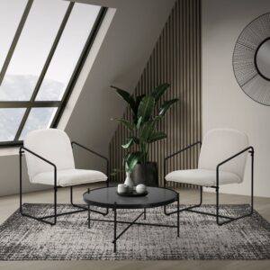 Relaxsessel 2er Set Beige mit weichem Bezug & schwarzem Stahlgestell 61x76x65cm Polyester Schwarz ML-Design Möbel Esszimmermöbel Stühle