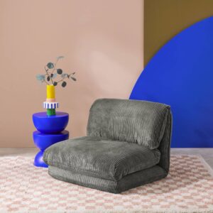 wohnli-moebel-suche-M25060612-1 Sessel mit Schlaffunktion und Cordbezug in grau 209x58x78cm Samt Grau sweeek Sofas und Sessel Sessel, Poufs und Fußbänke Sessel