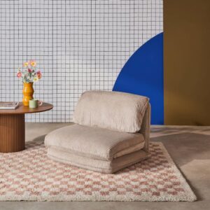 Sessel mit Schlaffunktion und Cordbezug in beige 209x58x78cm Samt Beige sweeek Sofas und Sessel Sessel, Poufs und Fußbänke Sessel