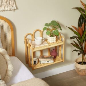 Wandregal mit 2 Ebenen aus Rattan 22x44x46cm Rattan Braun Nordlys Möbel Wohnzimmermöbel Regale