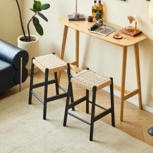 2er Set Barhocker aus Massivholz und Seil Schwarz 44x66x45cm Holz Schwarz Nordlys Möbel Esszimmermöbel Barhocker