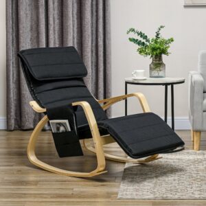Fauteuil à bascule repose-pieds réglable noir 67x91x110cm Stoff Schwarz Homcom Sofas und Sessel Sessel, Poufs und Fußbänke Sessel