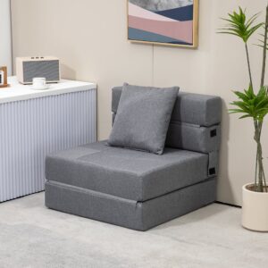 wohnli-moebel-suche-M25062027-1 Schlafsofa-Sessel 1er grau Stoff 70x61x70cm PES - Polyester Grau Homcom Sofas und Sessel Sessel, Poufs und Fußbänke Sessel