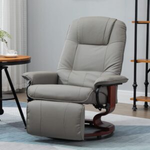 Fauteuil relax inclinable repose-pieds réglable bois gris 198x254x221cm PVC - Polyvinlychlorid Grau Homcom Sofas und Sessel Sessel, Poufs und Fußbänke Sessel