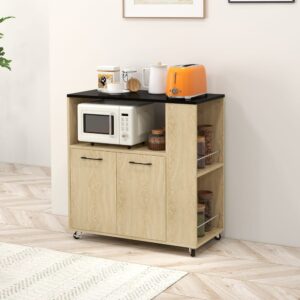 Desserte de cuisine à roulettes meuble de rangement naturel noir 75x81x40cm Spanplatte Beige Homcom Möbel Esszimmermöbel Barmöbel