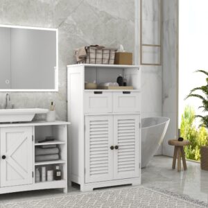 wohnli-moebel-suche-M25062540-1 Badezimmerschrank 2-türig weiß 61x110x31cm Spanplatte Weiß Kleankin Möbel Badezimmermöbel Badezimmerschränke