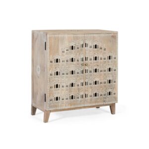Handgeschnitztes Sideboard aus Mangoholz 71x77x33cm Holz Weiß GINER Y COLOMER Möbel Schlafzimmermöbel Kommoden