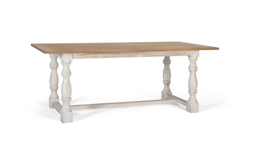 Rechteckiger Esstisch mit gedrechselten Beinen in Weiß 200 cm 200x76x100cm Holz Weiß GINER Y COLOMER Möbel Esszimmermöbel Esstische