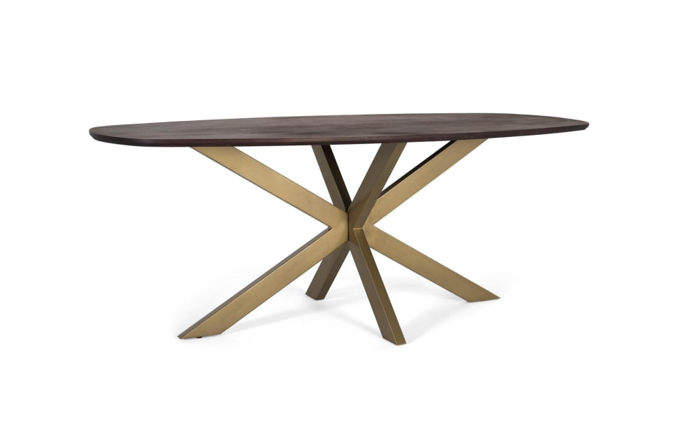 Ovaler Esstisch aus Akazienholz und Metallbeinen 200 cm 200x76x100cm Holz Braun GINER Y COLOMER Möbel Esszimmermöbel Esstische