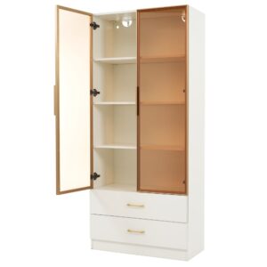 wohnli-moebel-suche-M25063400 Wohnli Möbelsuche - Hohe Vitrine mit 2 großen Schubladen und 2 Türen mit LEDs