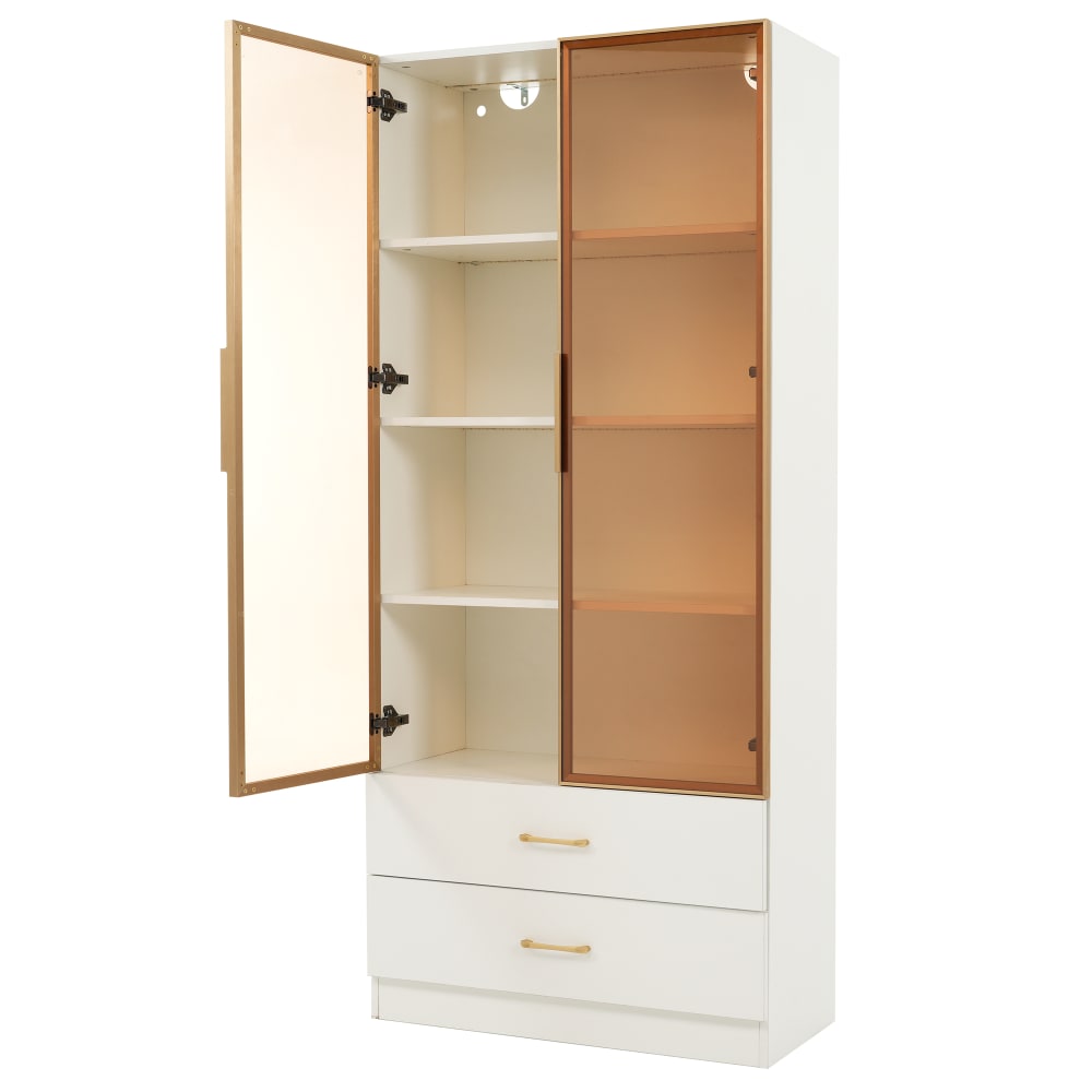 wohnli-moebel-suche-M25063400 Wohnli Möbelsuche - Hohe Vitrine mit 2 großen Schubladen und 2 Türen mit LEDs