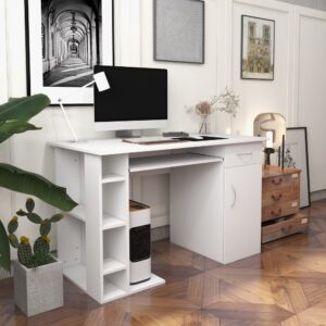 wohnli-moebel-suche-M25063510-1 Bureau informatique multi-rangements mdf blanc 120x74x60cm Spanplatte Weiß Homcom Möbel Büromöbel Schreibtische
