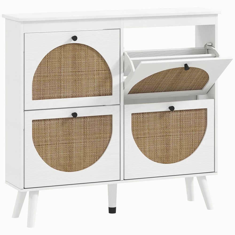 wohnli-moebel-suche-M25063658 Wohnli Möbelsuche - Weißholz-Schuhschrank mit 4 Klappen
