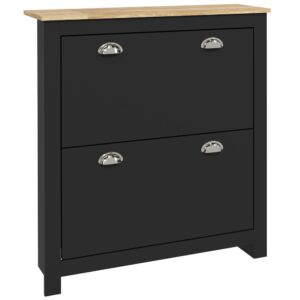 Wohnli Möbelsuche - Armoire à chaussures 2 portes abattantes métal noir chêne