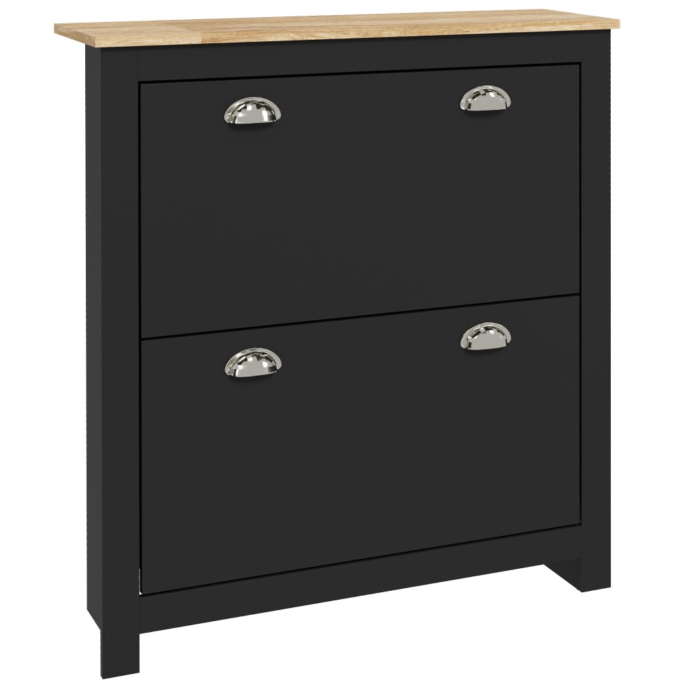 Wohnli Möbelsuche - Armoire à chaussures 2 portes abattantes métal noir chêne