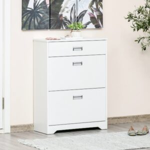 wohnli-moebel-suche-M25063666-1 Weißer Schuhschrank mit 2 Klappschubladen 70x92x29cm Spanplatte Weiß Homcom Möbel Flurmöbel Schuhschränke