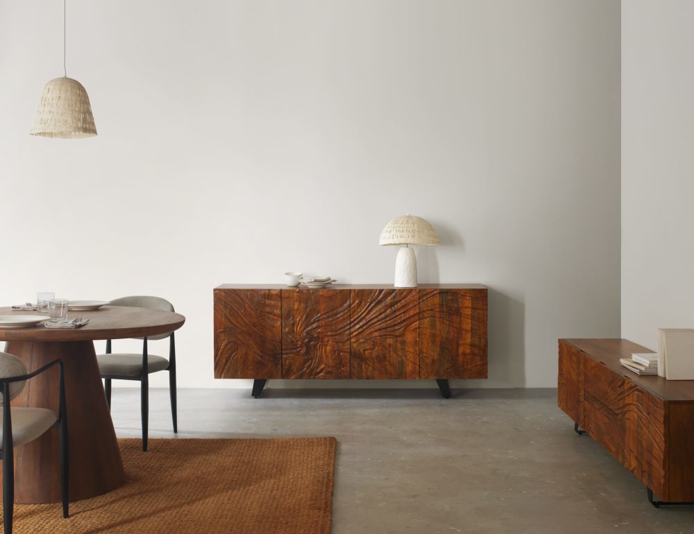 TV-Möbel mit 2 Türen und 2 Schubladen aus massivem Mangoholz 180x50x38cm Holz Braun GEESE HOME Möbel Wohnzimmermöbel TV-Möbel