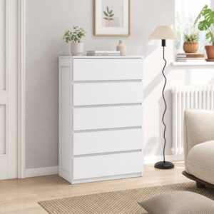 Commode 5 tiroirs meuble de rangement bois blanc 60x100x39cm Spanplatte Weiß Homcom Möbel Schlafzimmermöbel Aufbewahrungsmöbel