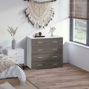4-Schubladen-Kommode 76x35x72cm Weiß & Grau 76x72x35cm Spanplatte Grau Homcom Möbel Schlafzimmermöbel Aufbewahrungsmöbel