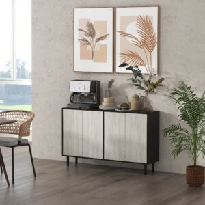 wohnli-moebel-suche-M25063924-1 Küchenbuffet 2-türig Faserplatte Schwarz & Holzgrau 121x75x37cm Spanplatte Schwarz Homcom Möbel Esszimmermöbel Sideboards, Highboards & niedrige Anrichten