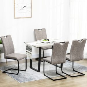 4er-Set Esszimmerstühle Mikrofaser & Stahl grau 43x100x59cm Stoff Braun Homcom Möbel Esszimmermöbel Stühle
