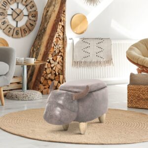 wohnli-moebel-suche-M25064780-1 Pouf taureau coffre de rangement 2 en 1 bois d'hévéa marron 62x36x35cm Stoff Braun Homcom Sofas und Sessel Sessel, Poufs und Fußbänke Sitzsäcke