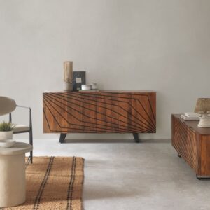 wohnli-moebel-suche-M25064879-1 Sideboard mit 3 Türen aus massivem Mangoholz 160x75x38cm Holz Braun GEESE HOME Möbel Esszimmermöbel Sideboards, Highboards & niedrige Anrichten