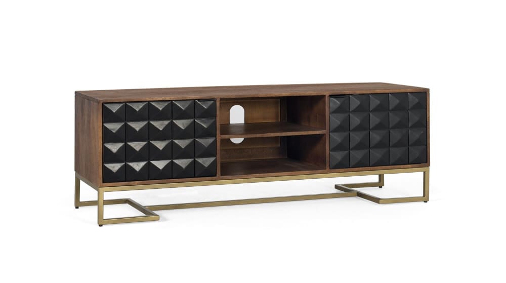 Handgefertigter TV-Schrank aus Mangoholz mit goldenen Beinen 150 cm 150x50x40cm Holz Braun GINER Y COLOMER Möbel Wohnzimmermöbel TV-Möbel