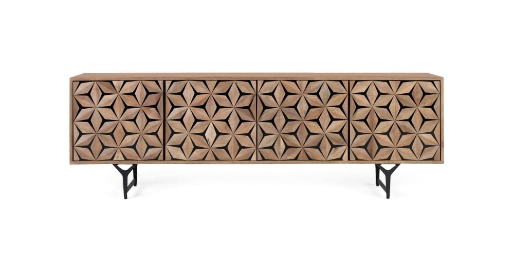 Wohnli Möbelsuche - Handgefertigter TV-Schrank aus Mangoholz mit 4 Türen 177 cm