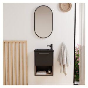 wohnli-moebel-suche-M25065897-1 Waschtischset mit Nische und ovalem Spiegel 40x53x21cm Spanplatte Schwarz Mob In Möbel Badezimmermöbel Waschtische