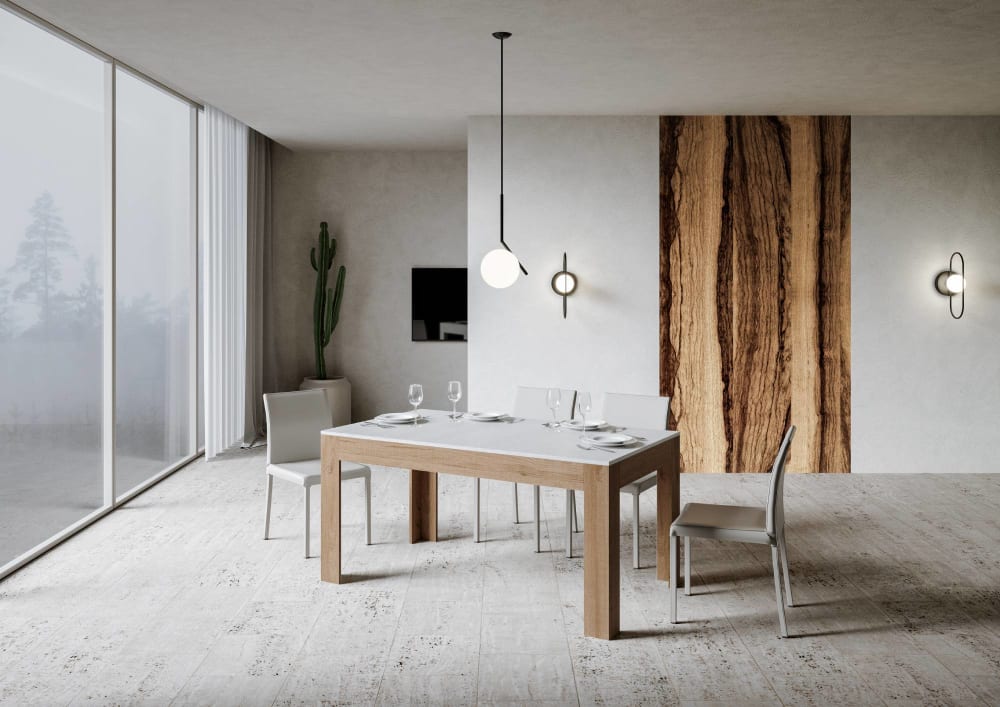 Ausziehtisch 90x160/220 cm in Holzoptik Esche weiß/Eiche Natur 160x77x90cm Spanplatte Weiß Itamoby Möbel Esszimmermöbel Esstische