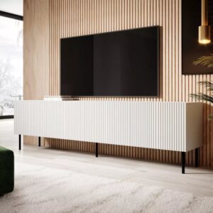 wohnli-moebel-suche-M25067130-1 4-türiger TV-Schrank mit Metallfuß 200x52 cm 200x54x40cm Spanplatte Weiß That's Casa Möbel Wohnzimmermöbel TV-Möbel