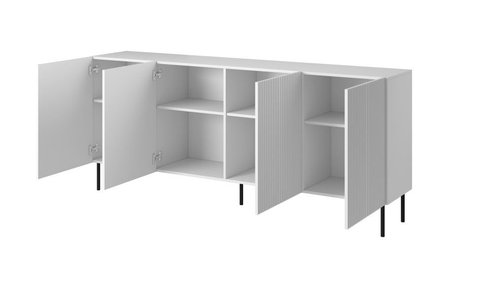 4-türiges Sideboard mit Metallfuß 200x82 cm 200x82x40cm Spanplatte Weiß That's Casa Möbel Esszimmermöbel Sideboards, Highboards & niedrige Anrichten