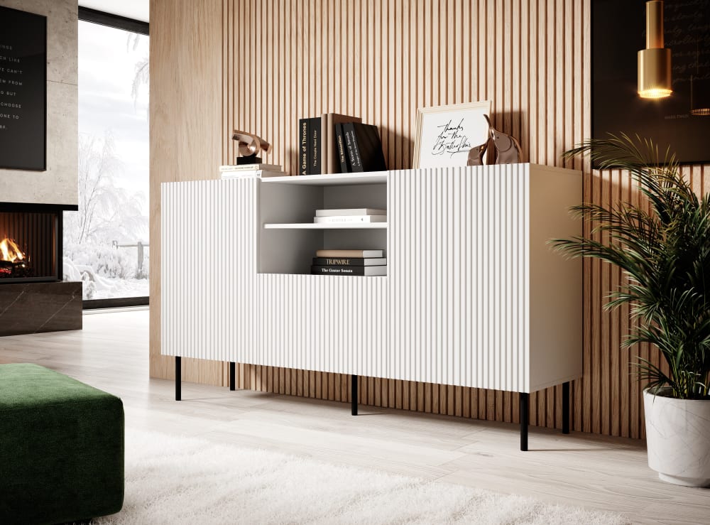 Sideboard 2 Türen 1 Schublade Metallfuß 150x82 cm 150x82x40cm Spanplatte Weiß That's Casa Möbel Esszimmermöbel Sideboards, Highboards & niedrige Anrichten
