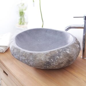 Waschbecken aus Naturstein 50x15x55cm Naturstein Grau Tikamoon Möbel Badezimmermöbel Waschtische