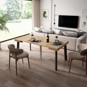 wohnli-moebel-suche-M25067885-1 Ausziehbarer Konsolentisch Holzeffekt 180x90x73cm Eiche 180x73x90cm Spanplatte Beige Skraut home Möbel Wohnzimmermöbel Konsolentische