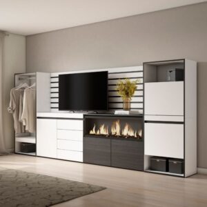 wohnli-moebel-suche-M25067888-1 Sideboard Holzeffekt Kamin mit Feuereffekt XXL 334x35x145cm Weiß 334x145x35cm Spanplatte Weiß Skraut home Möbel Esszimmermöbel Sideboards, Highboards & niedrige Anrichten