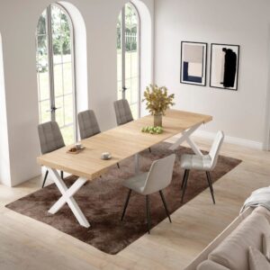 Ausziehbarer Konsolentisch Holzeffekt 302x90x73cm Eiche 302x73x90cm Spanplatte Beige Skraut home Möbel Wohnzimmermöbel Konsolentische