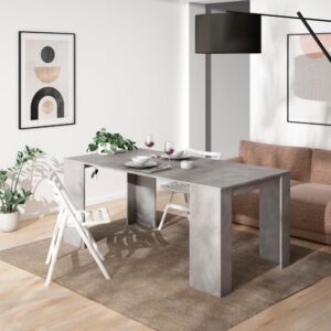 wohnli-moebel-suche-M25067923-1 Ausziehbarer Konsolentisch Holzeffekt 180x90x77cm Zementgrau 180x77x90cm Spanplatte Grau Skraut home Möbel Wohnzimmermöbel Konsolentische