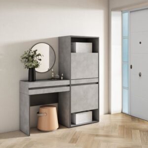 Eingangs-Konsole Holzeffekt 130x35x145cm Zementgrau 130x145x35cm Spanplatte Grau Skraut home Möbel Flurmöbel Dielenbänke