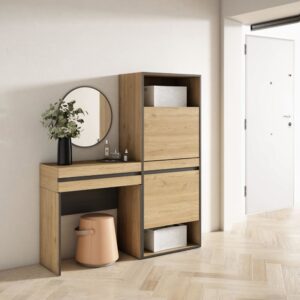 Eingangs-Konsole Holzeffekt 130x35x145cm Eiche 130x145x35cm Spanplatte Beige Skraut home Möbel Flurmöbel Dielenbänke