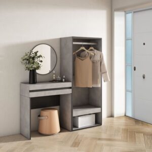 Eingangs-Konsole Holzeffekt 130x35x145cm Zementgrau 130x145x35cm Spanplatte Grau Skraut home Möbel Flurmöbel Dielenbänke