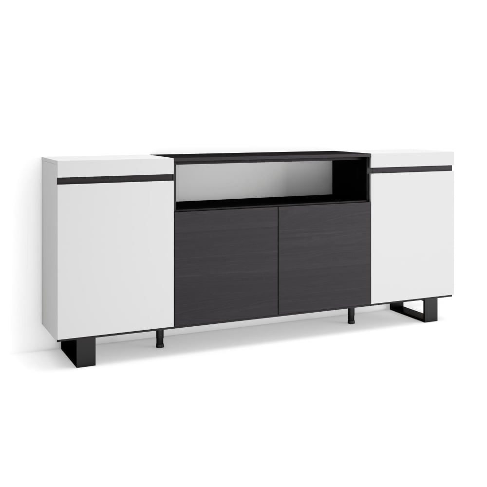 wohnli-moebel-suche-M25067933 Wohnli Möbelsuche - Sideboard Holzeffekt mit Beinen 200x35x87cm Weiß und Schwarz