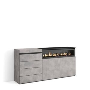 wohnli-moebel-suche-M25067942 Wohnli Möbelsuche - Kommode Holzeffekt Kamin mit Feuereffekt Zementgrau 157x35x75cm
